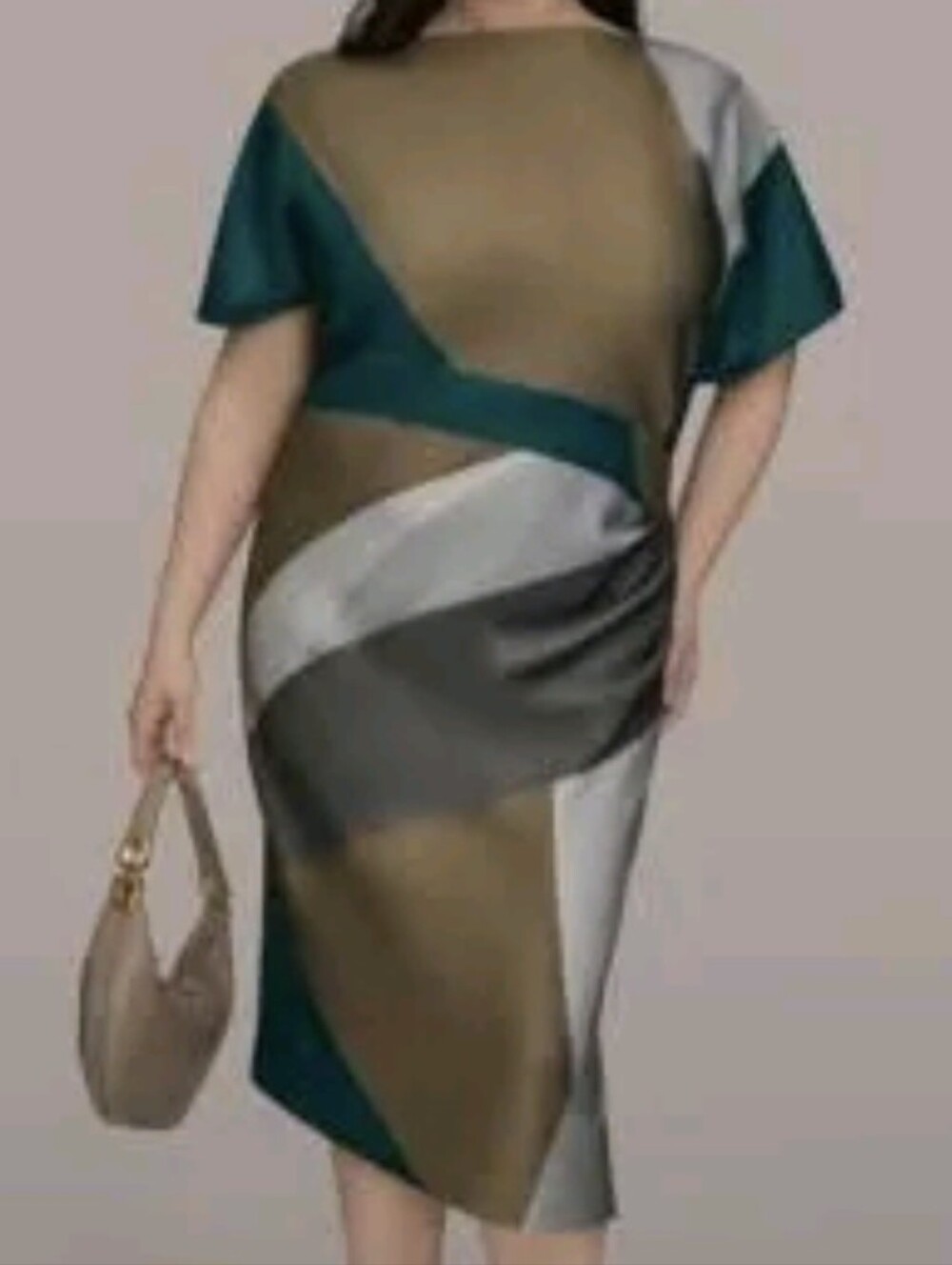 Donna Karan Colorblock Midi Dress Teal Olive 20W NWT
